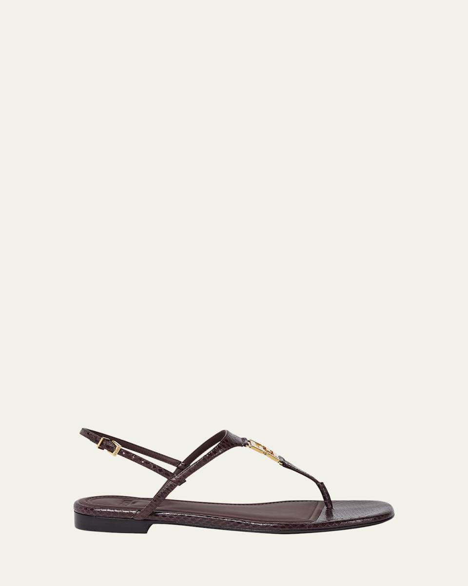 FF Snakeskin-Embossed Leather Slingback Thong Sandals